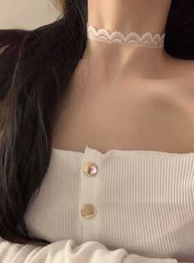 网红ins纯色山茶花短款蕾丝花边choker项圈锁骨链项链颈带颈圈女