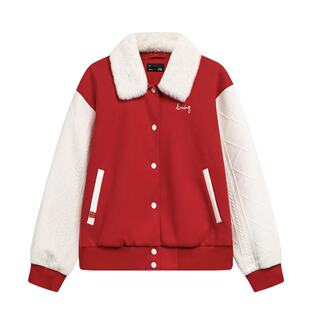 李宁日进斗金棉衣女款2024龙年系列红色保暖宽松夹克外套AJMU012