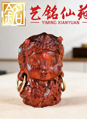 紫檀绿檀木雕度母配件艺铭仙苑手