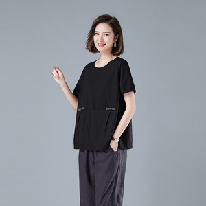 时尚宽松短袖T恤女夏季新款圆领拼色上衣显瘦百搭休闲女装482图片