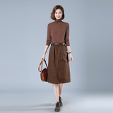 时尚高领毛衣搭配黑色半身裙优雅显瘦女装套装，女装套装/套裙，秋牧寒烟