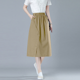 中年妈妈时尚纯棉a字半身裙女夏季2025新款宽松休闲中长包臀裙子，女装半身裙，秋牧寒烟