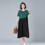 时尚宽松显瘦拼接连衣裙优雅气质长裙，女装连衣裙，秋牧寒烟