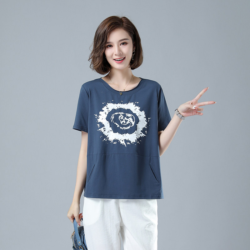 时尚宽松显瘦短袖T恤女夏季新款韩版百搭印花上衣潮,女装T恤,秋牧寒烟