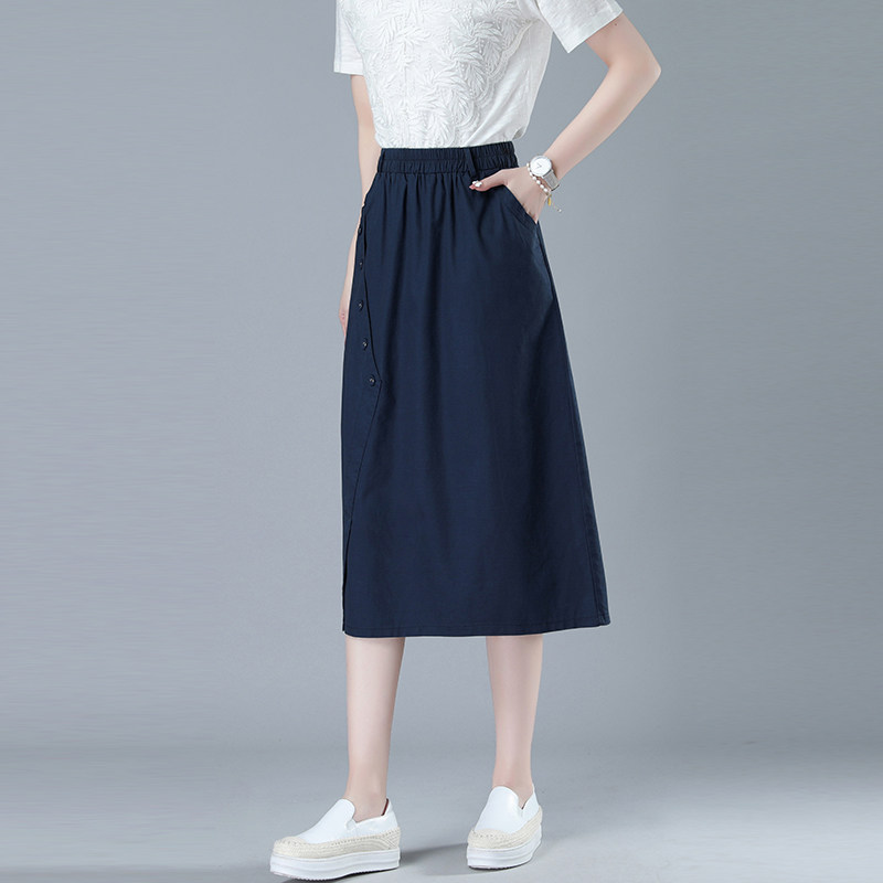 中年妈妈时尚纯棉a字半身裙女夏季2025新款宽松休闲中长包臀裙子,女装半身裙,秋牧寒烟