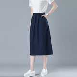 中年妈妈时尚纯棉a字半身裙女夏季2025新款宽松休闲中长包臀裙子，女装半身裙，秋牧寒烟