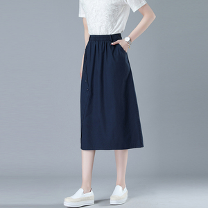 中年妈妈时尚纯棉a字半身裙女夏季2025新款宽松休闲中长包臀裙子图片