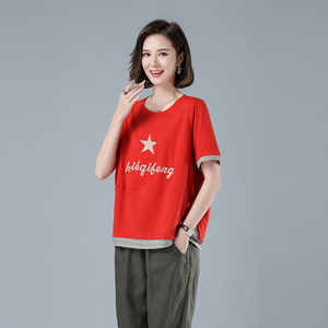 时尚宽松纯棉T恤女夏季新款百搭显瘦短袖上衣休闲舒适女装图片