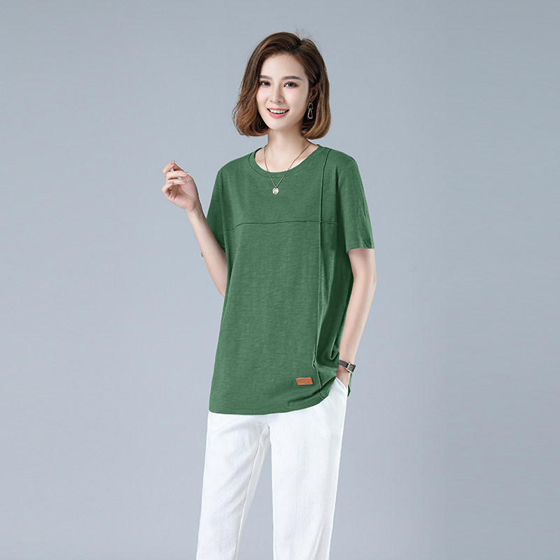 时尚宽松纯色短袖T恤女夏季新款百搭休闲上衣显瘦通勤打底衫,女装T恤,秋牧寒烟