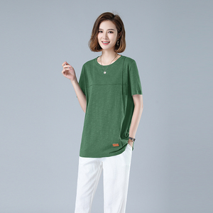 时尚宽松纯色短袖T恤女夏季新款百搭休闲上衣显瘦通勤打底衫图片