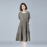 时尚宽松显瘦短袖连衣裙优雅气质百搭长裙，女装连衣裙，秋牧寒烟