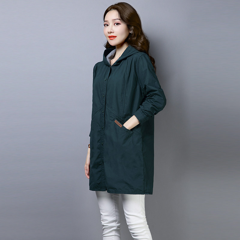 5261-单排扣长袖开衫中长款通勤纯色连帽,女装风衣,秋牧寒烟