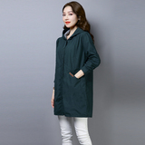 5261-单排扣长袖开衫中长款通勤纯色连帽，女装风衣，秋牧寒烟