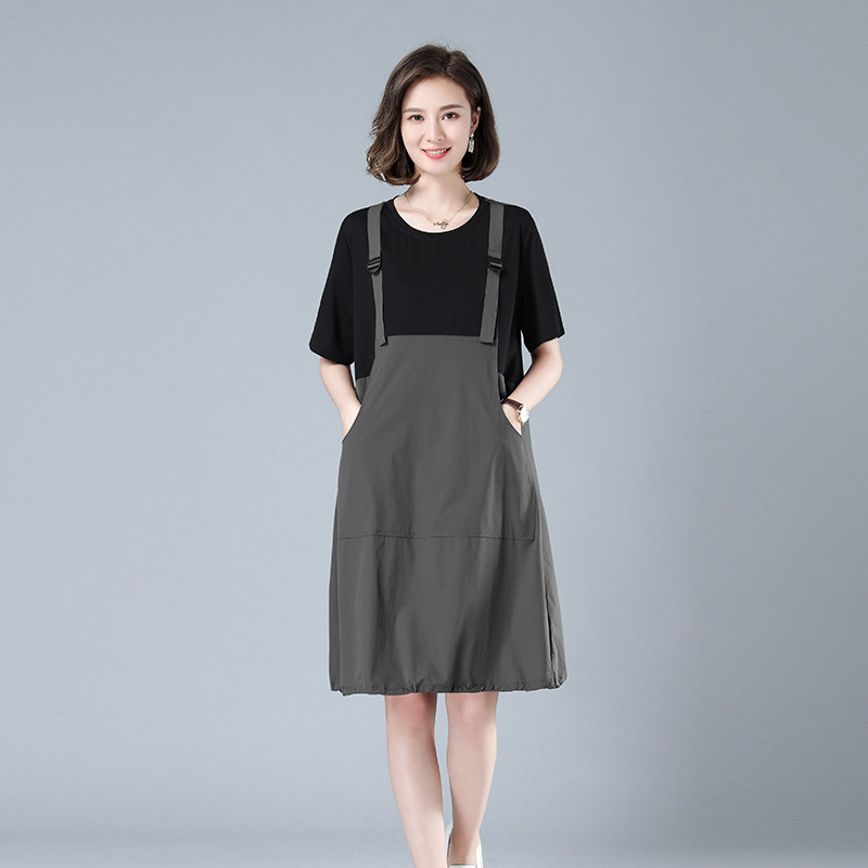 时尚宽松背带连衣裙女夏季新款显瘦百搭休闲两件套裙子套装,女装连衣裙,秋牧寒烟