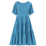 时尚宽松显瘦短袖连衣裙优雅气质百搭长裙，女装连衣裙，秋牧寒烟