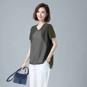 时尚宽松蕾丝拼接短袖T恤女夏季新款显瘦百搭上衣气质简约女装图片