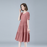 时尚宽松显瘦短袖连衣裙优雅气质百搭长裙，女装连衣裙，秋牧寒烟