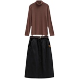 时尚高领毛衣搭配黑色半身裙优雅显瘦女装套装，女装套装/套裙，秋牧寒烟