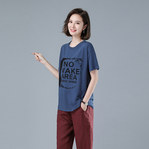 t恤上衣纯棉短袖体恤宽松,女装T恤,秋牧寒烟