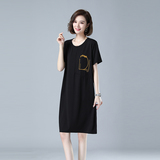 时尚宽松短袖连衣裙黑色显瘦百搭休闲裙舒适透气夏季新款女装，女装连衣裙，秋牧寒烟