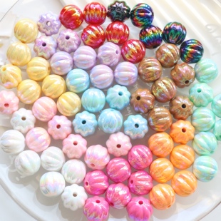 16mm炫彩uv南瓜珠条纹圆珠靓丽散珠DIY串珠手机链包挂件材料配饰