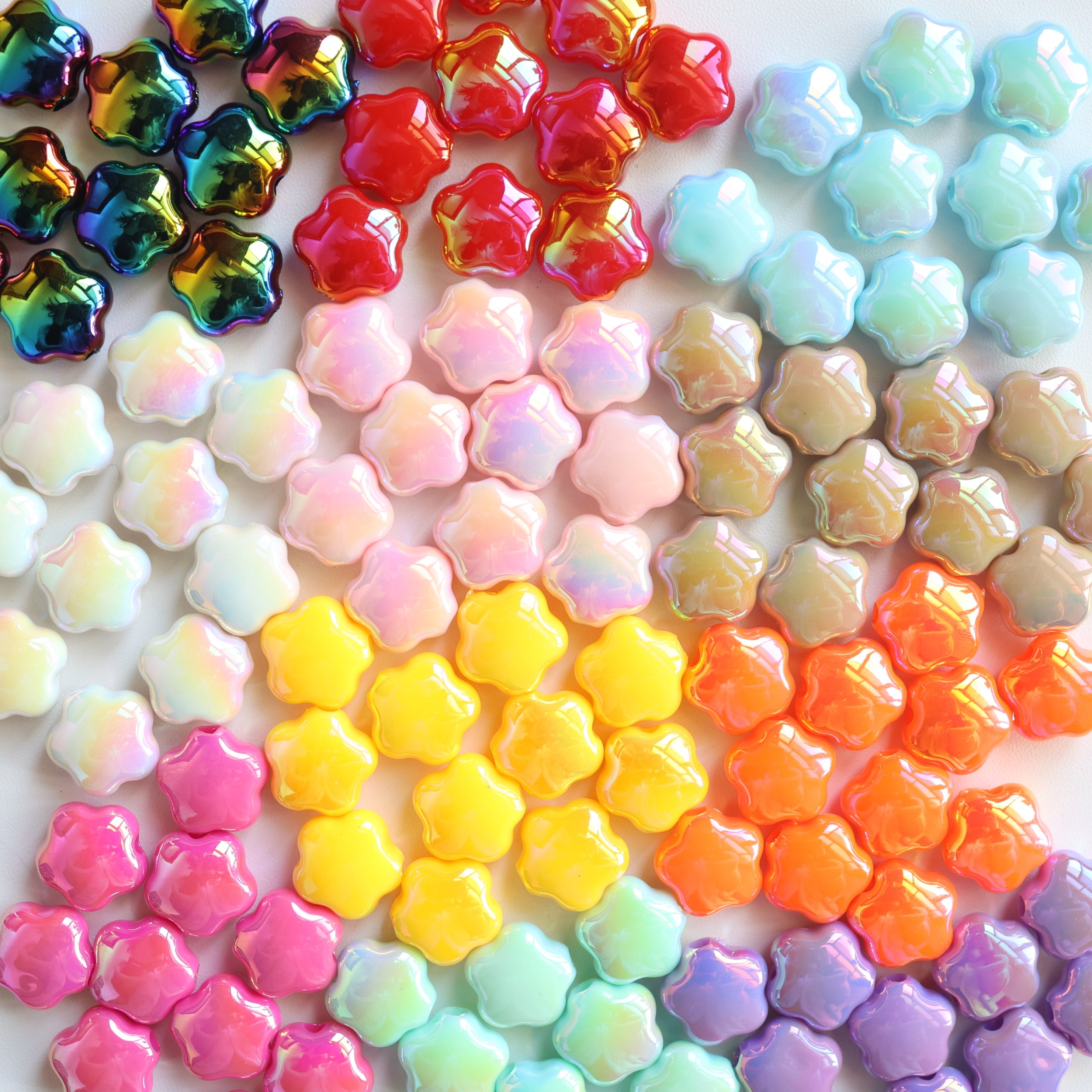 镀uv七彩小梅花花朵多色直孔DIY串珠手机链手链项链钥匙扣材料配