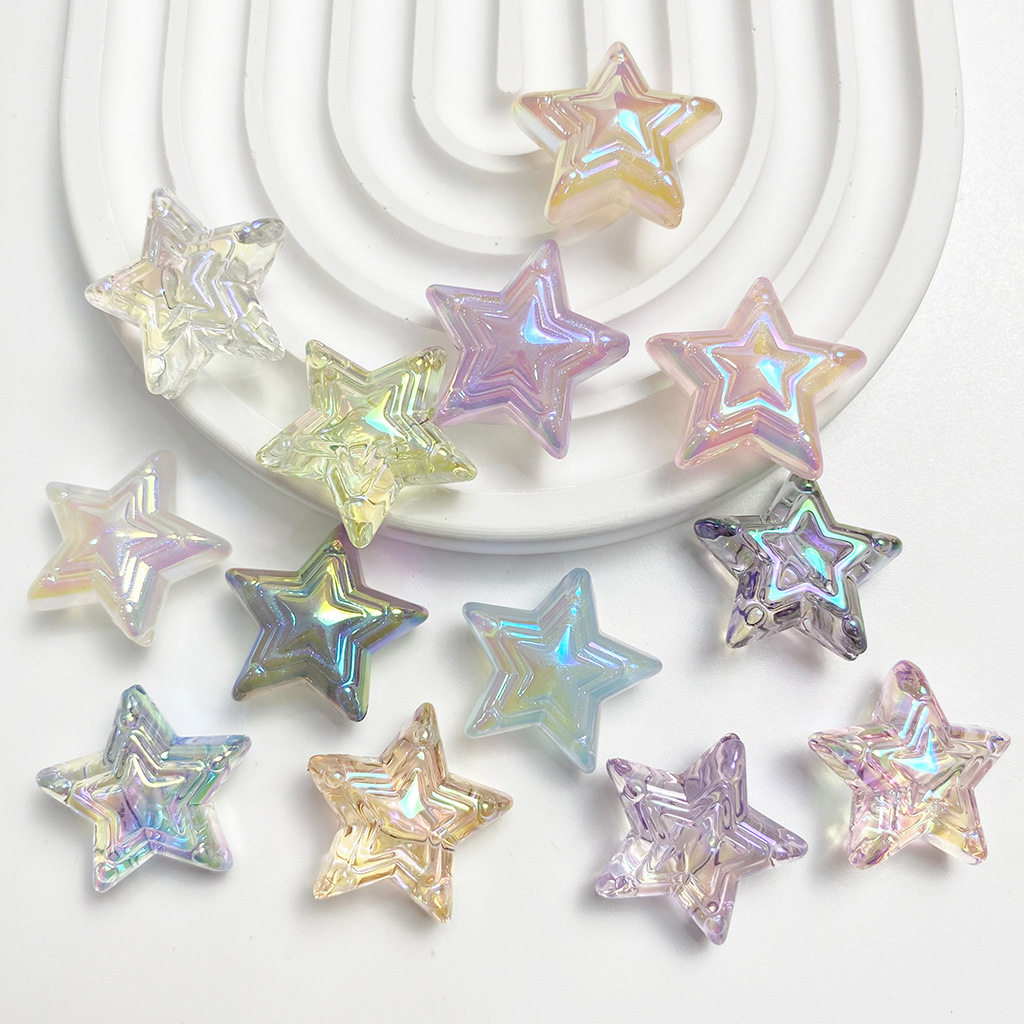 夜光三层五角星uv炫彩光泽 人鱼姬DIY串珠手机壳链条皮筋材料配件