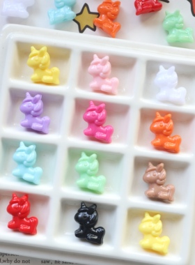 实色小独角兽小马驹14x15mm彩色塑料小动物diy手机链手链挂件材料
