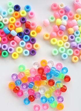 6x9mm大孔桶珠实色葱粉椭圆珠 26色DIY串珠编发脏辫绳鞋带材料珠