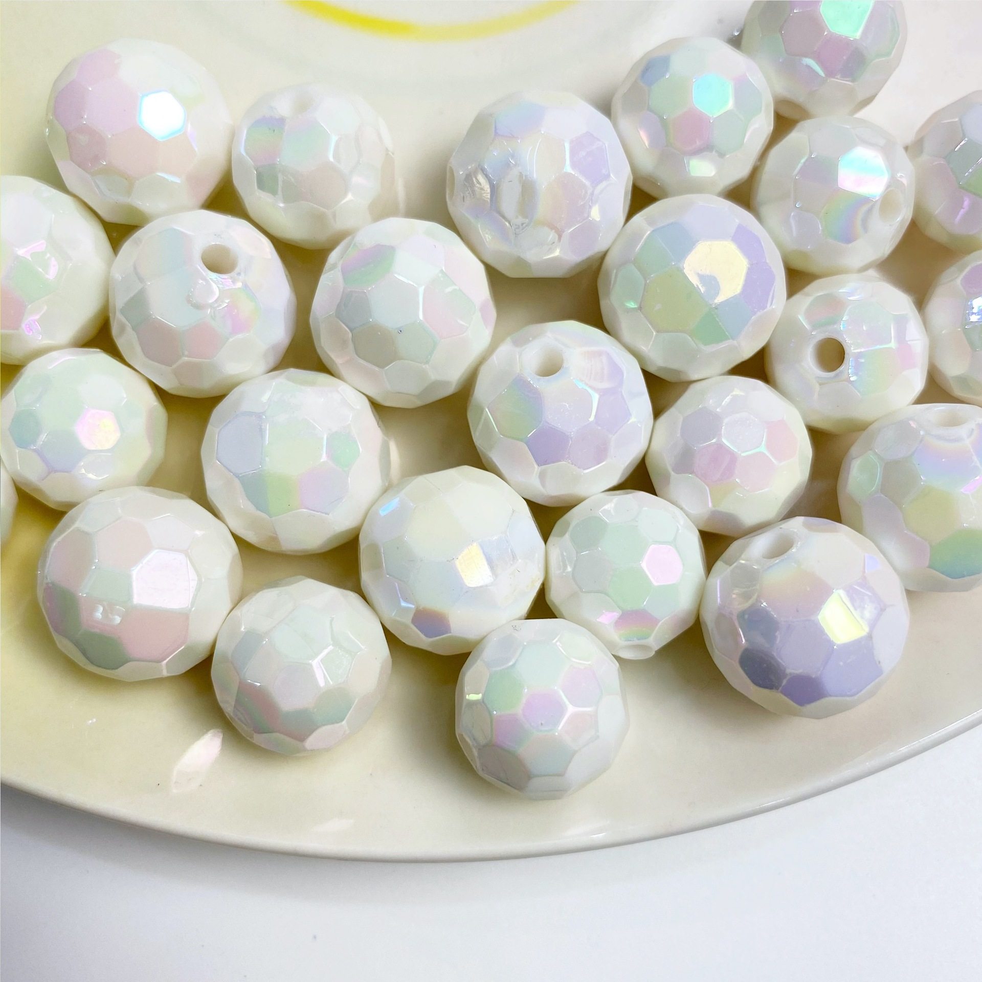 14/16mm镀彩实色切面角珠足球珠DIY自制皮筋发饰手机链串珠包材料