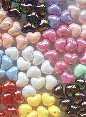 11色炫彩uv小爱心竖孔桃心 绚丽DIY串珠手机链条挂件材料百搭配饰