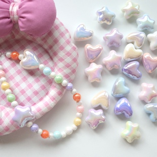 不规则uv彩五角星爱心桃心珠 竖孔DIY串珠手机链条挂件材料配饰