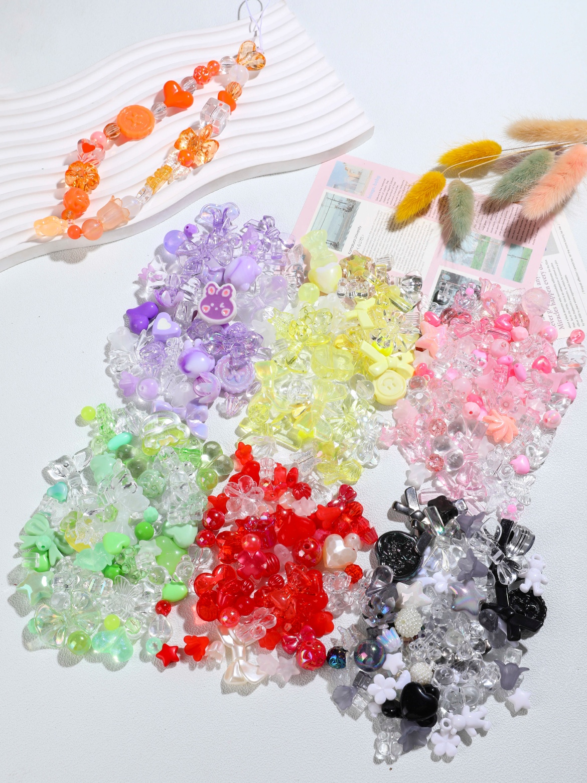 手机链条饰品散珠随机混款混色材料包 儿童diy手工串珠手链项链配