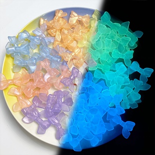 8色夜光细闪葱粉蝴蝶结领结 通孔DIY手机链条串珠发夹人鱼姬散珠