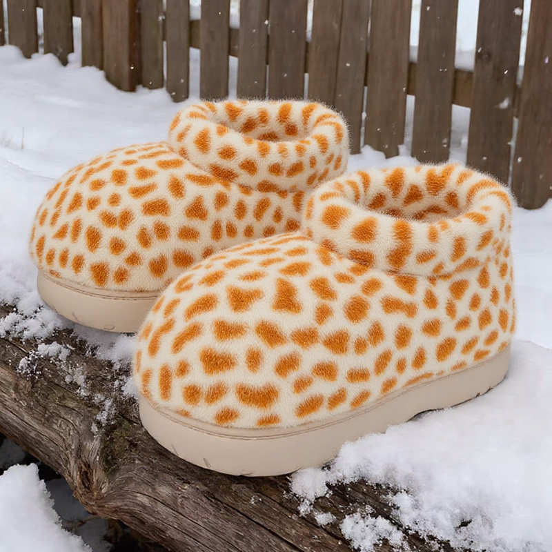 2025新款豹纹棉拖鞋女款冬季包跟棉鞋外穿毛绒拖鞋女加绒保暖防滑