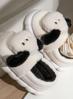 可爱帕恰狗秋冬月子鞋包跟棉拖鞋女室内家居厚底卡通情侣男士棉鞋