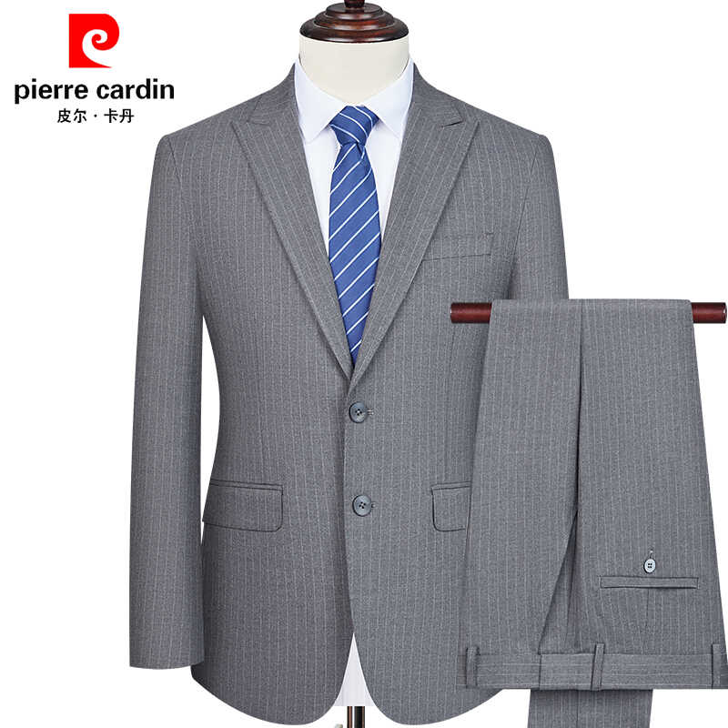皮尔卡丹春秋季中年薄款条纹西服西服套装
