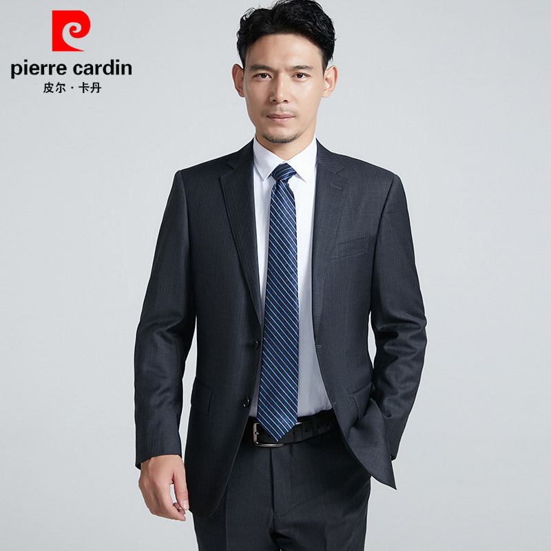 灰色条纹羊毛中年商务宴会西服