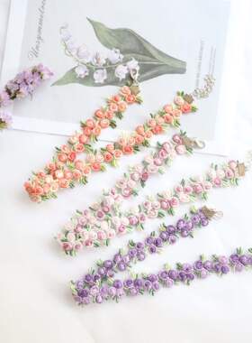 Forest style girl jewelry peach pink lace embroidery flower