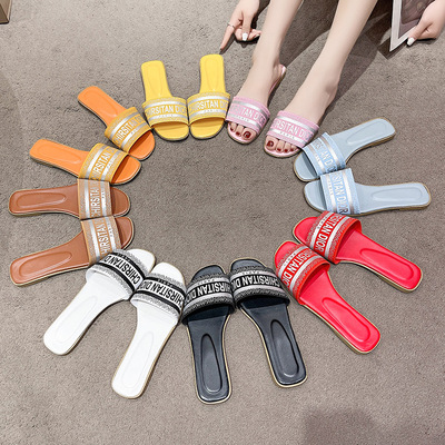 D Home Embroidery Slippers Women's Outerwear Internet Celeb