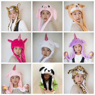抖音同款气囊帽柯基狗熊猫独角兽帽会动帽子一捏会动耳朵亲子玩具