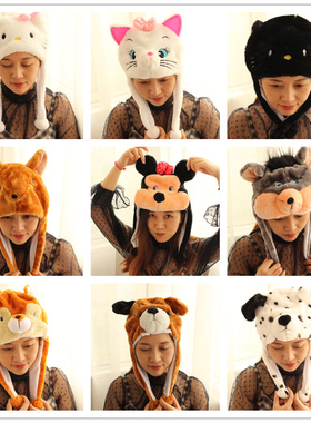 10个包邮猫斑点狗小老鼠松鼠袋鼠猫咪狗亲子创意表演保暖冬头饰帽