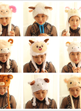 10个包邮小山羊白色绵羊头仿真表演道具大灰狼狐狸老虎兔子猪猫咪