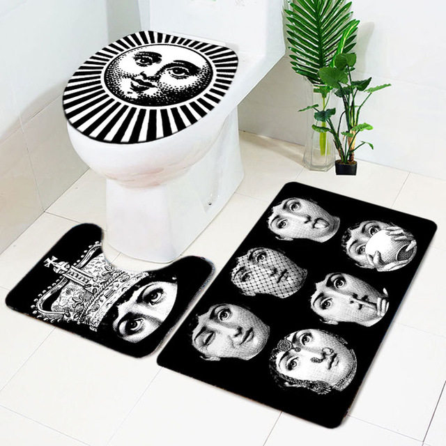 欧式复古人脸马桶坐垫脚垫三件套浴室防滑地垫家用马桶垫坐便套罩