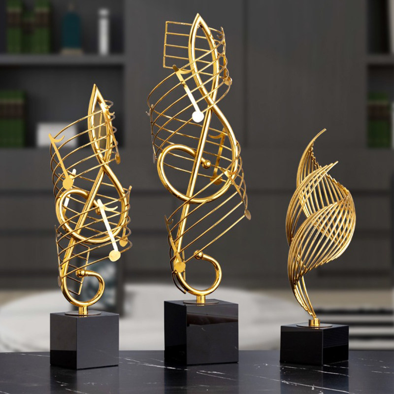 高档轻奢金色音符客厅摆件茶几酒柜金属艺术装饰酒店书房软装饰品