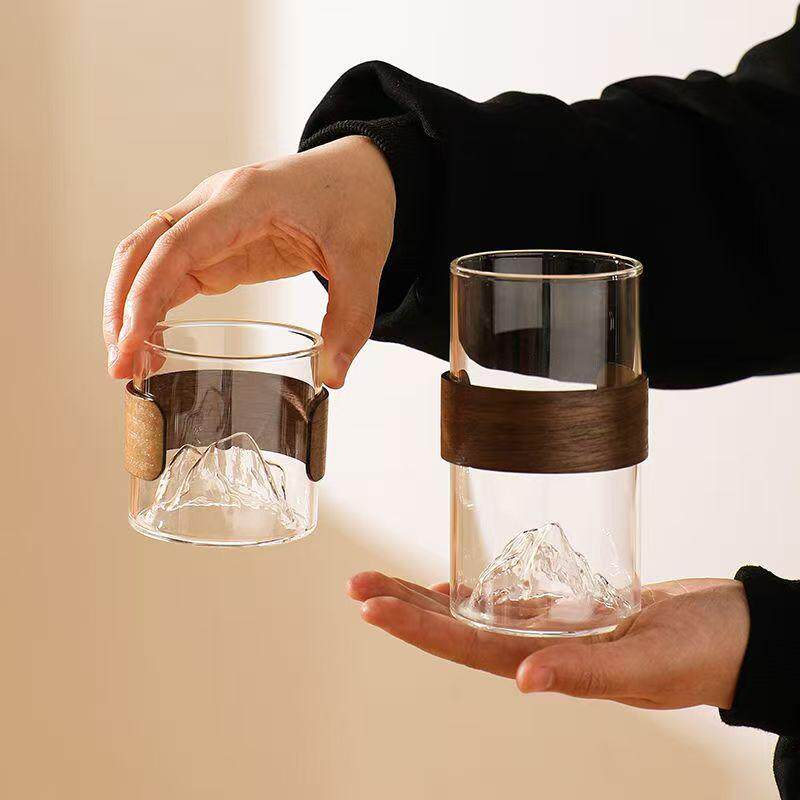 日式观山玻璃茶杯高颜值主人杯绿茶品茗杯威士忌酒洋酒杯咖啡杯