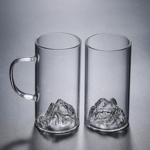 带把观山杯300ML加厚耐高温水杯子商用绿茶杯纯色圆形玻璃泡茶杯