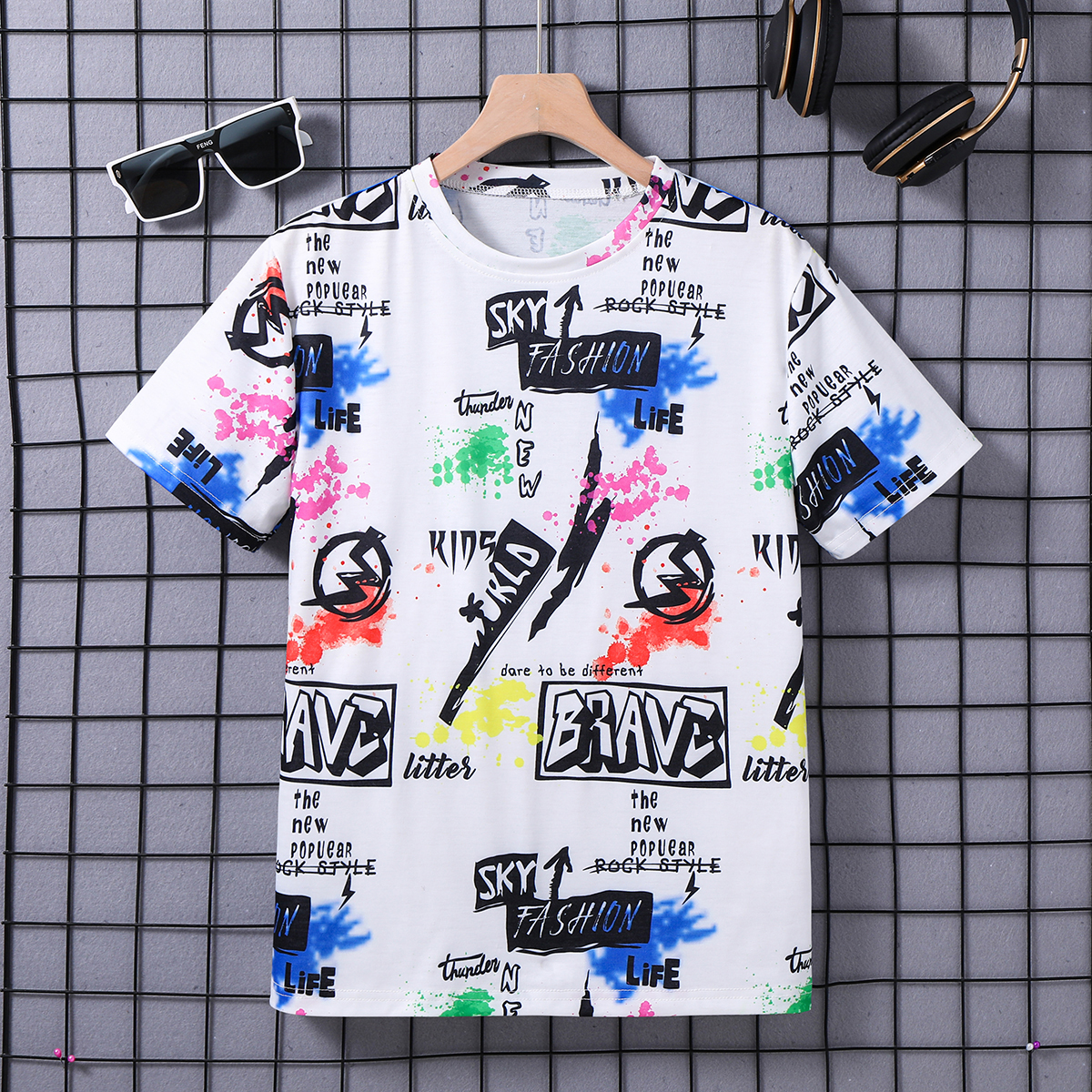 13-16岁男青少年夏季涂鸦短袖t恤