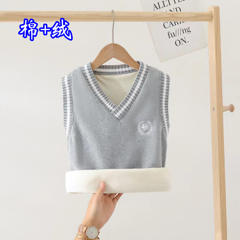 纯棉V领背心马甲女加绒加厚坎肩