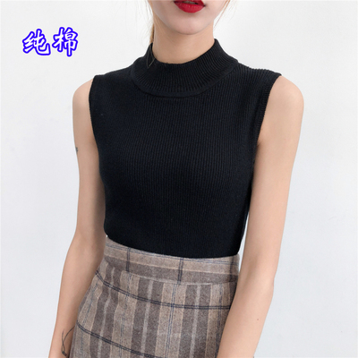 纯棉线针织衫毛衣半高领背心坎肩